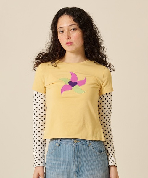 TINA：JOJUN（ティーナジョジュン）の「レイヤード風 パッチワークTシャツ TINA：JOJUN（Tシャツ/カットソー・レディース・イエロー/ライトブルー・M）」の2枚目の写真
