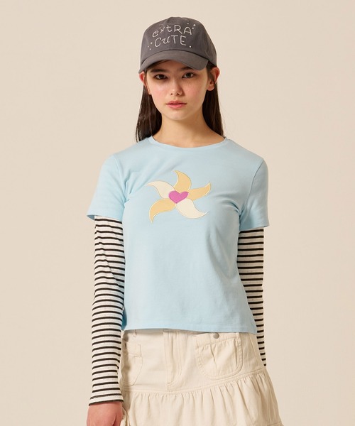 TINA：JOJUN（ティーナジョジュン）の「レイヤード風 パッチワークTシャツ TINA：JOJUN（Tシャツ/カットソー・レディース・イエロー/ライトブルー・M）」の3枚目の写真