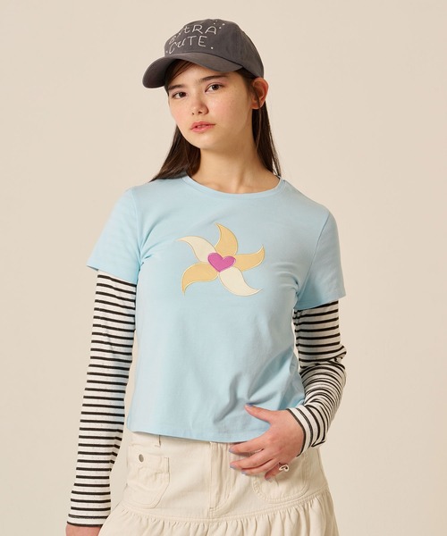 TINA：JOJUN（ティーナジョジュン）の「レイヤード風 パッチワークTシャツ TINA：JOJUN（Tシャツ/カットソー・レディース・イエロー/ライトブルー・M）」の4枚目の写真