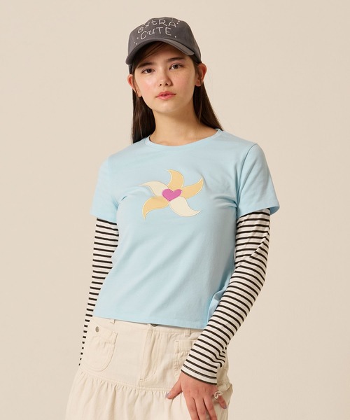 TINA：JOJUN（ティーナジョジュン）の「レイヤード風 パッチワークTシャツ TINA：JOJUN（Tシャツ/カットソー・レディース・イエロー/ライトブルー・M）」の5枚目の写真