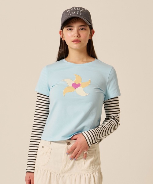 TINA：JOJUN（ティーナジョジュン）の「レイヤード風 パッチワークTシャツ TINA：JOJUN（Tシャツ/カットソー・レディース・イエロー/ライトブルー・M）」の6枚目の写真