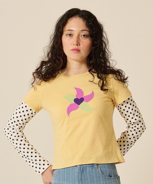 TINA：JOJUN（ティーナジョジュン）の「レイヤード風 パッチワークTシャツ TINA：JOJUN（Tシャツ/カットソー・レディース・イエロー/ライトブルー・M）」の9枚目の写真