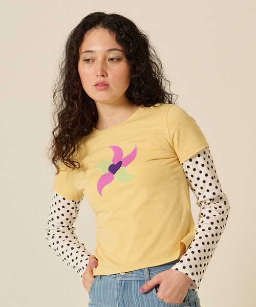 TINA：JOJUN（ティーナジョジュン）の「レイヤード風 パッチワークTシャツ TINA：JOJUN（Tシャツ/カットソー・レディース・イエロー/ライトブルー・M）」の10枚目の写真