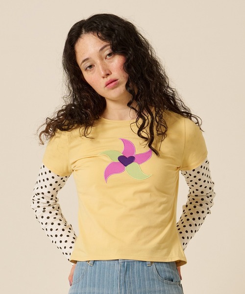 TINA：JOJUN（ティーナジョジュン）の「レイヤード風 パッチワークTシャツ TINA：JOJUN（Tシャツ/カットソー・レディース・イエロー/ライトブルー・M）」の11枚目の写真