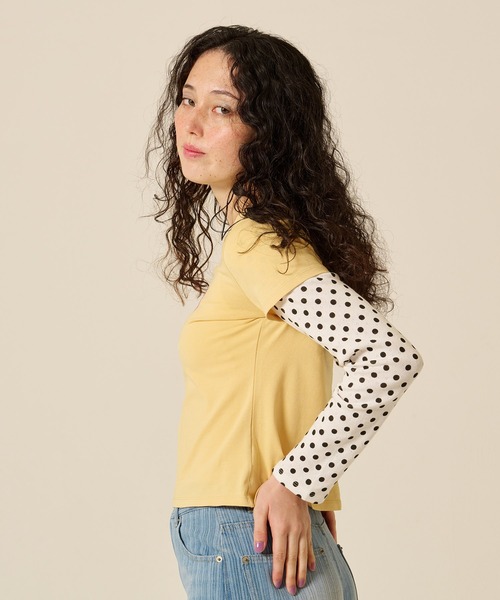 TINA：JOJUN（ティーナジョジュン）の「レイヤード風 パッチワークTシャツ TINA：JOJUN（Tシャツ/カットソー・レディース・イエロー/ライトブルー・M）」の12枚目の写真