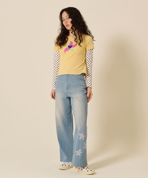 TINA：JOJUN（ティーナジョジュン）の「レイヤード風 パッチワークTシャツ TINA：JOJUN（Tシャツ/カットソー・レディース・イエロー/ライトブルー・M）」の13枚目の写真