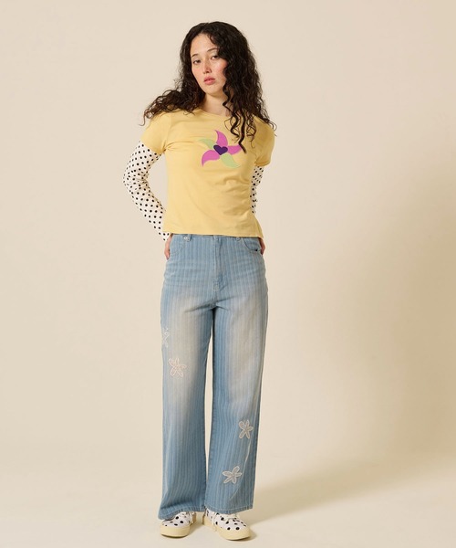 TINA：JOJUN（ティーナジョジュン）の「レイヤード風 パッチワークTシャツ TINA：JOJUN（Tシャツ/カットソー・レディース・イエロー/ライトブルー・M）」の14枚目の写真