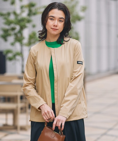 AIGLE(エーグル)の「UVカット 撥水 ストレッチノーカラージャケット RP(ノーカラージャケット・レディース・モスグリーン/ベージュ/ブラック・36/34/44/40/42/38)」の3枚目の写真