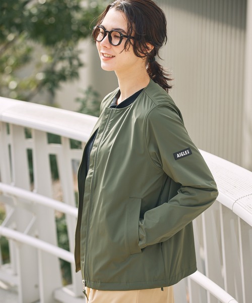AIGLE（エーグル）の「軽量 UVカット 撥水 ストレッチノーカラージャケット RP（ノーカラージャケット・レディース・モスグリーン/ベージュ/ブラック・36/34/44/40/42/38）」の14枚目の写真