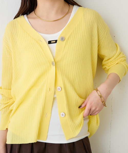 COLLAGE GALLARDAGALANTE（コラージュガリャルダガランテ）の「ドライコットンワイドリブカーディガン/セットアップ可/アンサンブル可（カーディガン/ボレロ・レディース・チャコールグレー/レモンイエロー・FREE）」の19枚目の写真