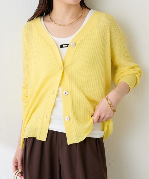 COLLAGE GALLARDAGALANTE（コラージュガリャルダガランテ）の「ドライコットンワイドリブカーディガン/セットアップ可/アンサンブル可（カーディガン/ボレロ・レディース・チャコールグレー/レモンイエロー・FREE）」の12枚目の写真