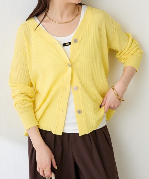 COLLAGE GALLARDAGALANTE（コラージュガリャルダガランテ）の「ドライコットンワイドリブカーディガン/セットアップ可/アンサンブル可（カーディガン/ボレロ・レディース・チャコールグレー/レモンイエロー・FREE）」の13枚目の写真