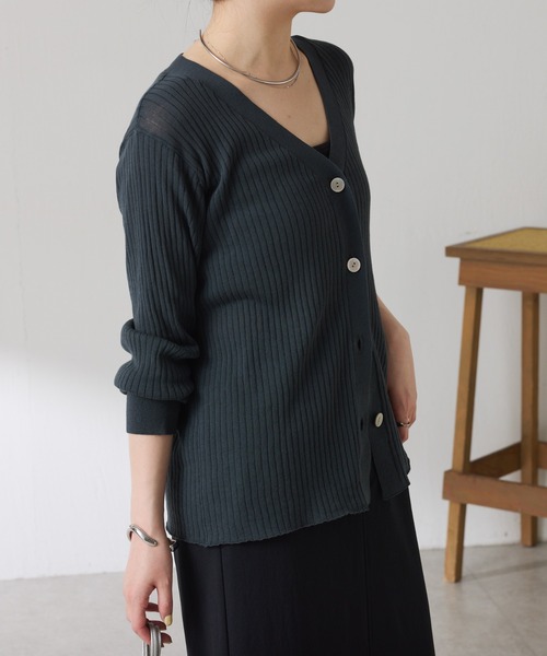 COLLAGE GALLARDAGALANTE（コラージュガリャルダガランテ）の「ドライコットンワイドリブカーディガン/セットアップ可/アンサンブル可（カーディガン/ボレロ・レディース・チャコールグレー/レモンイエロー・FREE）」の9枚目の写真