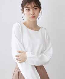 index | 肩ボタンボートネックトップス【洗濯機OK】(Tシャツ/カットソー)