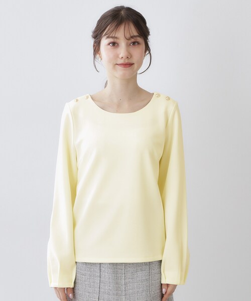 index（インデックス）の「肩ボタンボートネックトップス【洗濯機OK】（Tシャツ/カットソー・レディース・ネイビー/オフホワイト/ライトイエロー系・42/40/38/36）」の16枚目の写真