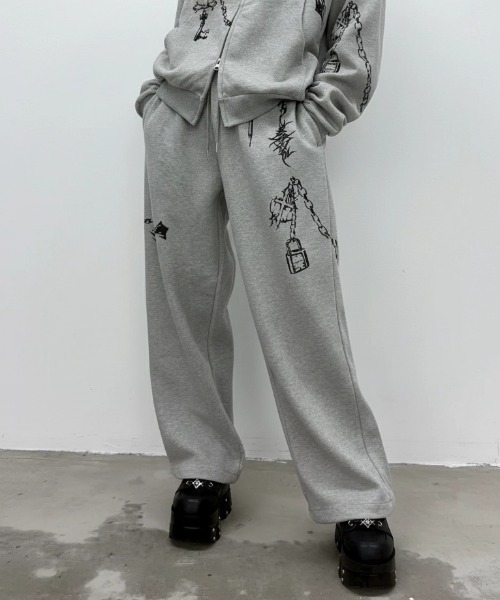 A'GEM/9 × .kom 『ARULE/アルール』Chain Cross Graphic Sweatpants