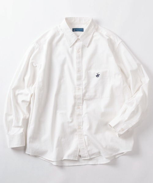 BEVERLY HILLS POLO CLUB（ビバリーヒルズポロクラブ）の「【71】【BEVERLY HILLS POLO CLUB/ビバリーヒルズポロクラブ】オーバーサイズ ワンポイント刺繍 ハイツイストコットン レギュラーカラーシャツ/無地/チェック/ストライプ/ポケット付（シャツ/ブラウス・レディース・ブラック/ベージュ系その他/ホワイト/ブルー系その他/ベージュ/ブルー/ブラック系その他・XL/L/M）」の2枚目の写真