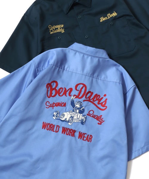 BEN DAVIS（ベンデイビス）の「BEN DAVIS/ベンデイビス RACER SS WORK SHIRT/オーバーサイズ TCツイル ワーク バックプリント刺繍 レギュラーカラー 半袖シャツ/レディース メンズ（シャツ/ブラウス・メンズ・サックスブルー/ダークグリーン/ブラック・XL/L/M）」の3枚目の写真