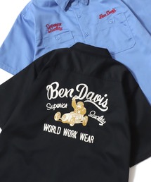 BEN DAVIS | BEN DAVIS/ベンデイビス RACER SS WORK SHIRT/オーバーサイズ TCツイル ワーク バックプリント刺繍 レギュラーカラー 半袖シャツ/レディース メンズ(シャツ/ブラウス)