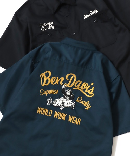 BEN DAVIS（ベンデイビス）の「BEN DAVIS/ベンデイビス RACER SS WORK SHIRT/オーバーサイズ TCツイル ワーク バックプリント刺繍 レギュラーカラー 半袖シャツ/レディース メンズ（シャツ/ブラウス・メンズ・サックスブルー/ダークグリーン/ブラック・XL/L/M）」の2枚目の写真
