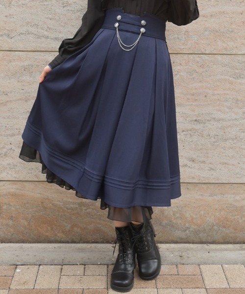 axes femme(アクシーズファム)の「チェーン付ダブルボタンスカート(スカート・レディース・ネイビー/ミント/ブラック/サックスブルー/チャコール・FREE)」の2枚目の写真