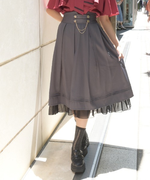 axes femme(アクシーズファム)の「チェーン付ダブルボタンスカート(スカート・レディース・ネイビー/ミント/ブラック/サックスブルー/チャコール・FREE)」の3枚目の写真