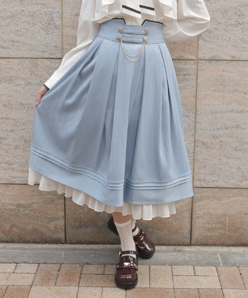 axes femme(アクシーズファム)の「チェーン付ダブルボタンスカート(スカート・レディース・ネイビー/ミント/ブラック/サックスブルー/チャコール・FREE)」の4枚目の写真