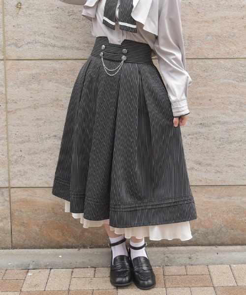 axes femme(アクシーズファム)の「チェーン付ダブルボタンスカート(スカート・レディース・ネイビー/ミント/ブラック/サックスブルー/チャコール・FREE)」の1枚目の写真