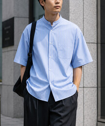限定展開 Relax Fit リラックスフィット バンドカラー ショートスリーブ シャツ