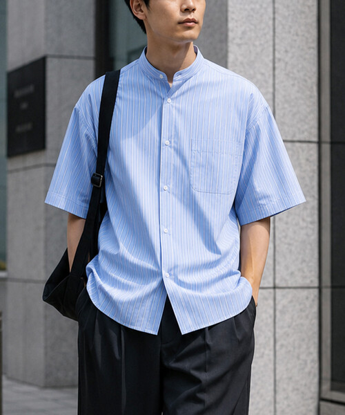 FREAK'S STORE(フリークスストア)の「限定展開 Relax Fit リラックスフィット バンドカラー ショートスリーブ シャツ(シャツ/ブラウス・メンズ・ブルー系その他/ブラック/サックスブルー/チャコールグレー/ホワイト/ベージュ・LARGE/MEDIUM/SMALL)」の6枚目の写真