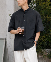 限定展開 Relax Fit リラックスフィット バンドカラー ショートスリーブ シャツ