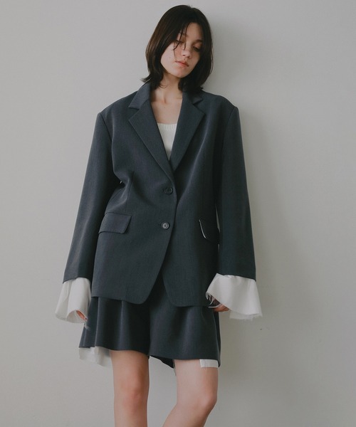 MANOF（マノフ）の「OVER SIZED LAYERED JACKET（テーラードジャケット・レディース・ベージュ/チャコールグレー/ブラック・M/S）」の14枚目の写真