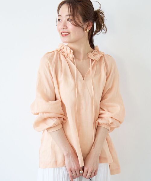 le.coeur blanc(ルクールブラン)の「ラミーカルゼフリルネックブラウス(シャツ/ブラウス・レディース・オレンジ/ダークブラウン/ライトブルー・38)」の18枚目の写真