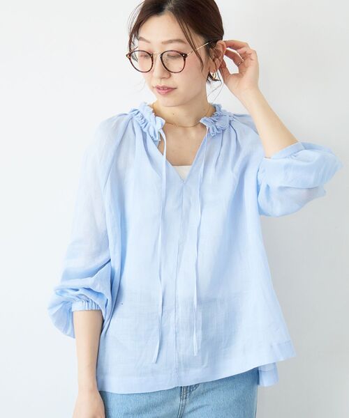 le.coeur blanc(ルクールブラン)の「ラミーカルゼフリルネックブラウス(シャツ/ブラウス・レディース・オレンジ/ダークブラウン/ライトブルー・38)」の5枚目の写真