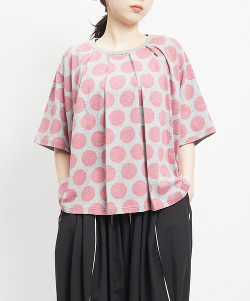 gomme(ゴム)の「ドットP天竺 ドットタックT(Tシャツ/カットソー・レディース・ホワイト×ブラック/チャコールグレー×ブラック/グレー×ピンク・MEDIUM)」の3枚目の写真