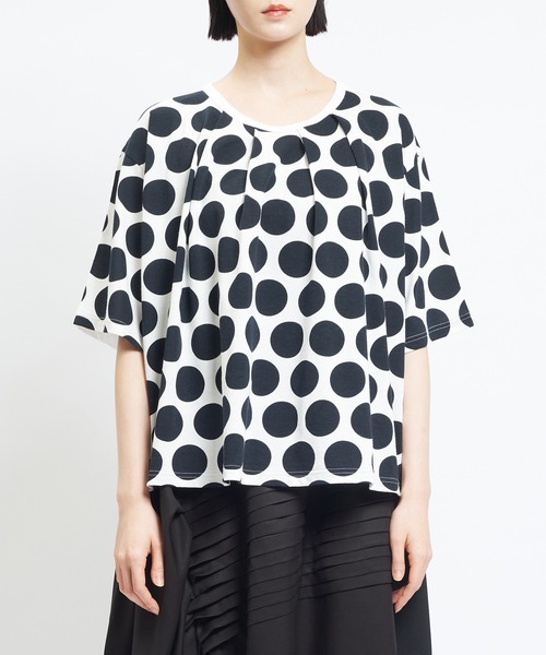 gomme(ゴム)の「ドットP天竺 ドットタックT(Tシャツ/カットソー・レディース・ホワイト×ブラック/チャコールグレー×ブラック/グレー×ピンク・MEDIUM)」の13枚目の写真