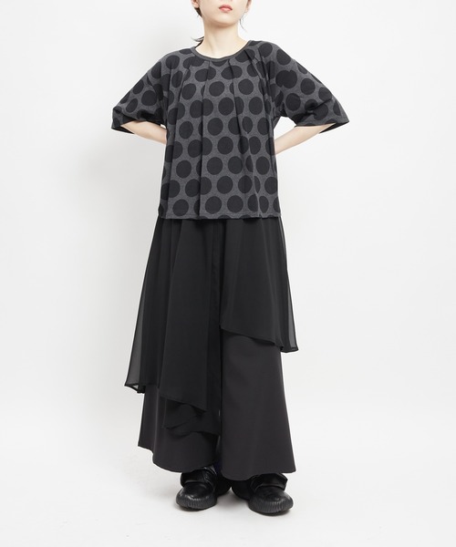 gomme(ゴム)の「ドットP天竺 ドットタックT(Tシャツ/カットソー・レディース・ホワイト×ブラック/チャコールグレー×ブラック/グレー×ピンク・MEDIUM)」の10枚目の写真