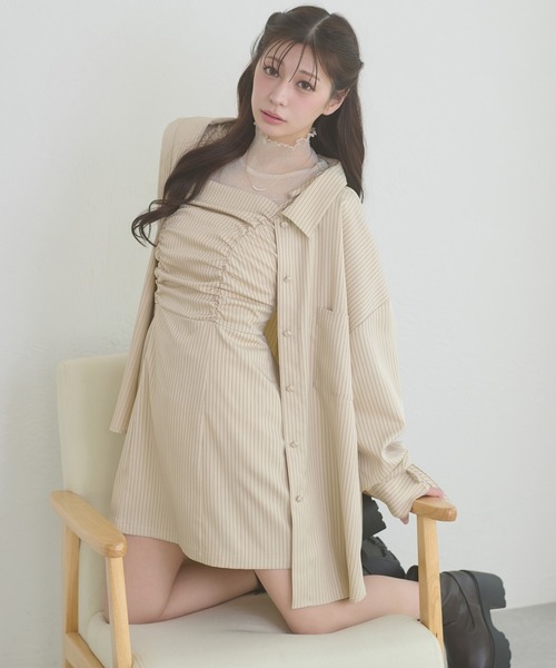 Ambre Neige(アンブルネージュ)の「assortment shirt & camisole dress set / アソートシャツ&キャミワンピースセット(ワンピース・レディース・グレー/ベージュ/ネイビー・FREE)」の1枚目の写真