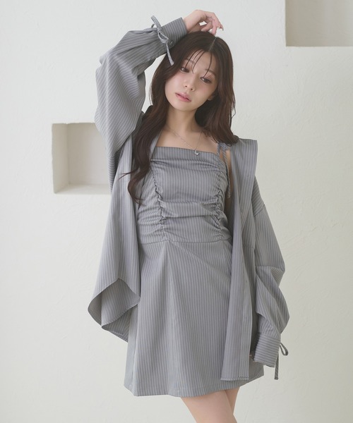 Ambre Neige(アンブルネージュ)の「assortment shirt & camisole dress set / アソートシャツ&キャミワンピースセット(ワンピース・レディース・グレー/ベージュ/ネイビー・FREE)」の4枚目の写真