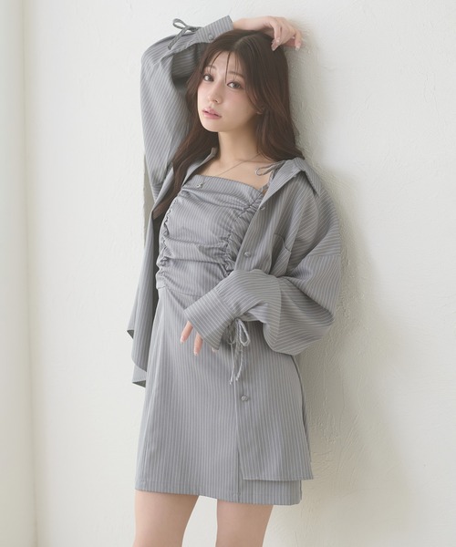 Ambre Neige(アンブルネージュ)の「assortment shirt & camisole dress set / アソートシャツ&キャミワンピースセット(ワンピース・レディース・グレー/ベージュ/ネイビー・FREE)」の8枚目の写真