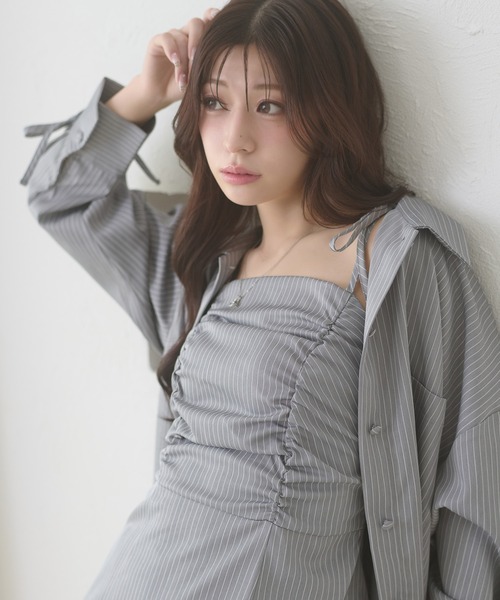 Ambre Neige(アンブルネージュ)の「assortment shirt & camisole dress set / アソートシャツ&キャミワンピースセット(ワンピース・レディース・グレー/ベージュ/ネイビー・FREE)」の10枚目の写真