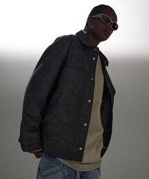 ATTENTIONROW（アテンションロー）の「デニムライクオーバーサイズ合成皮革(PU)シャツジャケット(グレー)（デニムジャケット）」