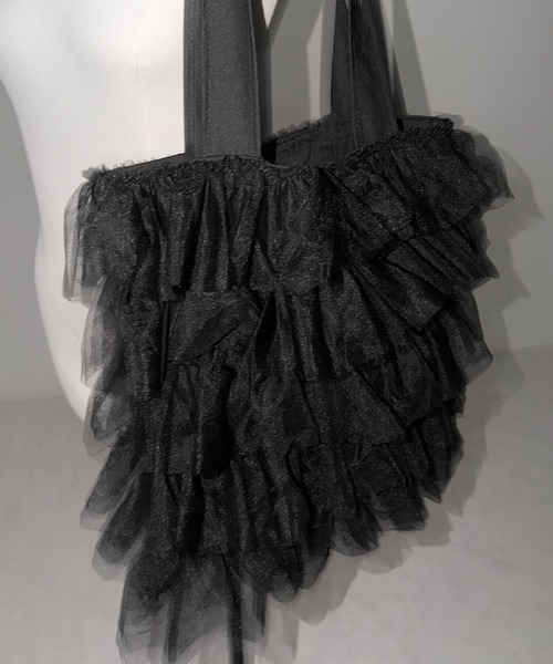 me+em select（ミームセレクト）の「【 3color ／ A4収納可 】チュールフリルスクエアトートバッグ ／ tulle frill square tote bag（トートバッグ・レディース・ブラック/アイボリー/ピンク・FREE）」の9枚目の写真
