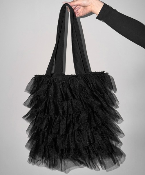 me+em select（ミームセレクト）の「【 3color ／ A4収納可 】チュールフリルスクエアトートバッグ ／ tulle frill square tote bag（トートバッグ・レディース・ブラック/アイボリー/ピンク・FREE）」の11枚目の写真