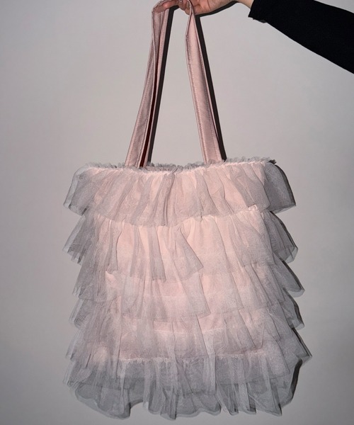 me+em select（ミームセレクト）の「【 3color ／ A4収納可 】チュールフリルスクエアトートバッグ ／ tulle frill square tote bag（トートバッグ・レディース・ブラック/アイボリー/ピンク・FREE）」の19枚目の写真