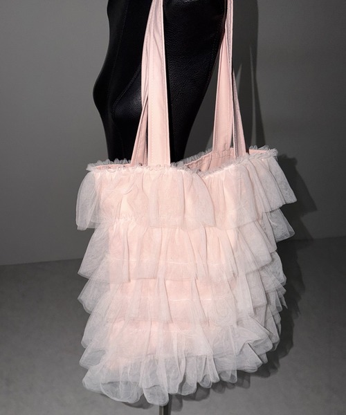 me+em select（ミームセレクト）の「【 3color ／ A4収納可 】チュールフリルスクエアトートバッグ ／ tulle frill square tote bag（トートバッグ・レディース・ブラック/アイボリー/ピンク・FREE）」の13枚目の写真