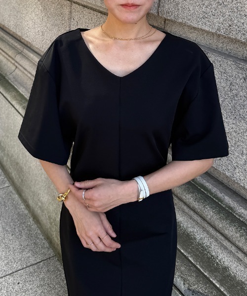 JENNE（ジェンヌ）の「カットソーワイドスリーブワンピース（日本製生地）（ワンピース・レディース・ホワイト/ブラック・SMALL/LARGE/MEDIUM）」の18枚目の写真