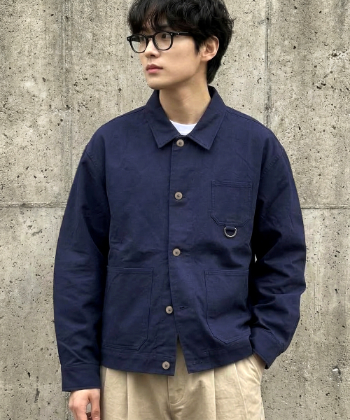 UNDEROFF(アンダーオフ)の「クロップフレンチワークジャケットネイビー(デニムジャケット・メンズ・ネイビー・X-LARGE/LARGE/MEDIUM)」の1枚目の写真
