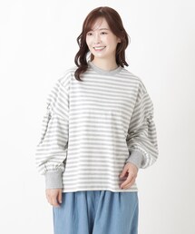 ツイストスリーブ 長袖ボーダープルオーバー