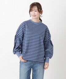 ツイストスリーブ 長袖ボーダープルオーバー